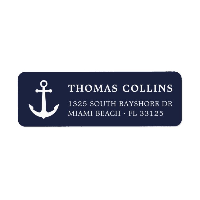 Simple Nautical Navy Blue Anchor Return Address Label (Front)