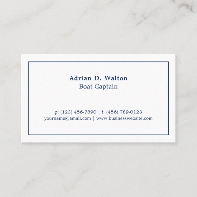 Simple Nautical Navy Blue and White Business Card (Front)