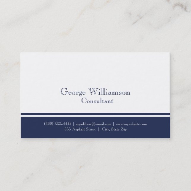 Simple Nautical Navy Blue and White Business Card (Front)