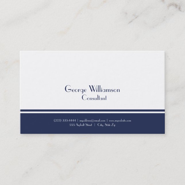 Simple Nautical Navy Blue and White Business Card (Front)