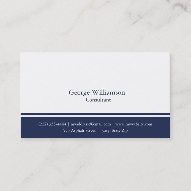 Simple Nautical Navy Blue and White Business Card (Front)