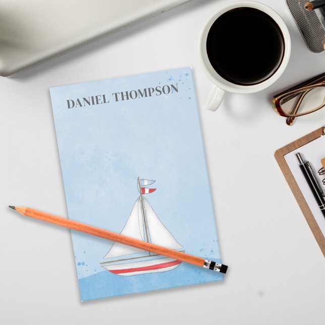Simple Nautical Sailboat Whimsical Watercolor Blue Post-it Notes (Creator Uploaded)