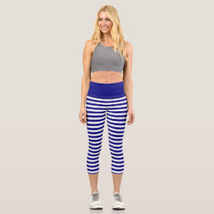 Simple Nautical Stripe Pattern Capri Leggings