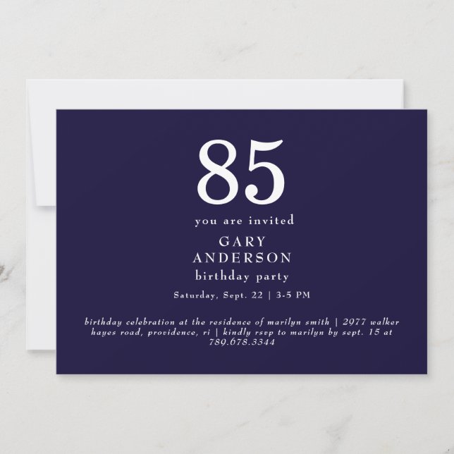 Simple Navy 85th Birthday Party Invitation (Front)
