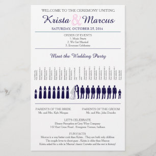 Simple Navy and Blush Wedding Program Silhouettes