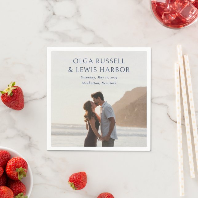 Simple Navy and Cream Modern Wedding Napkin (Insitu)