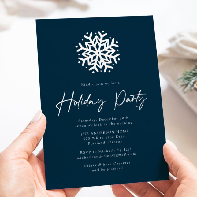 Simple Navy and Silver Snowflake Holiday Party (Creator Uploaded)