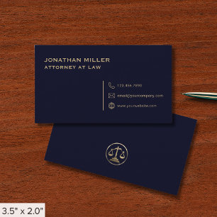 Simple Navy Blue and Gold Lawyer Business Card