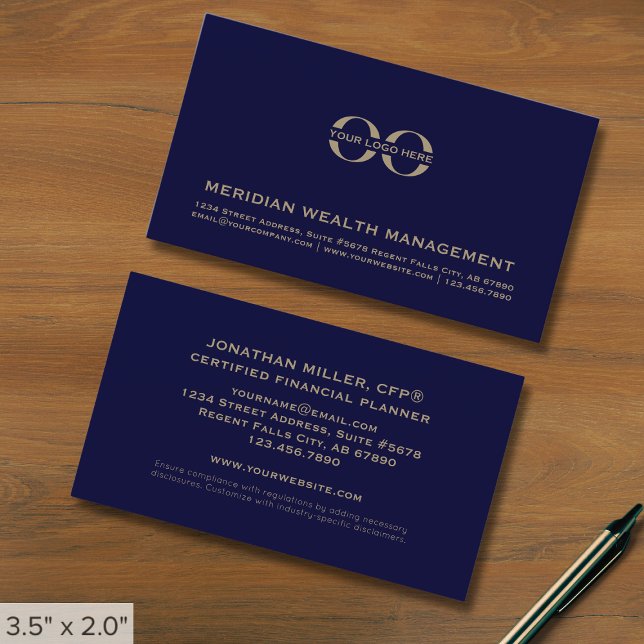 Simple Navy Blue and Gold Logo Business Card (Creator Uploaded)