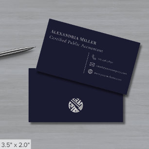 Simple Navy Blue and Silver Business Card