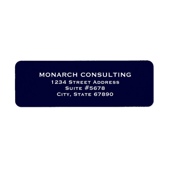 Simple Navy Blue and White Business Return Address Label (Front)