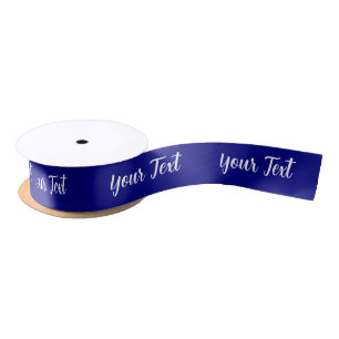 Simple Navy Blue and White Cursive Scribble Script Satin Ribbon