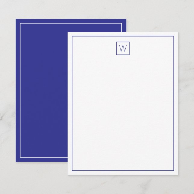 Simple Navy Blue and White Monogram Card (Front/Back)