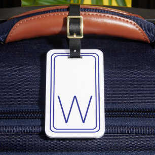 Simple Navy Blue and White Monogram Luggage Tag