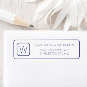 Simple Navy Blue and White Monogram Return Address Label