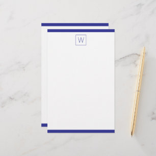 Simple Navy Blue and White Monogram Stationery