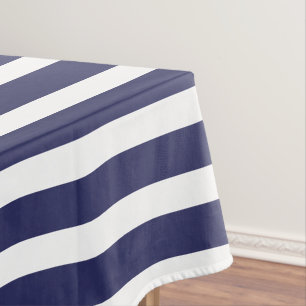 Simple Navy Blue And White Stripes Pattern Tablecloth