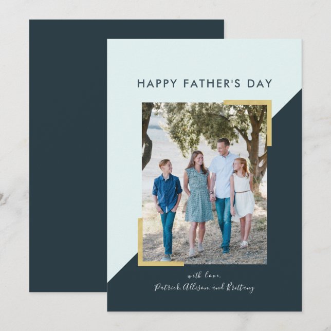 Simple Navy Blue Blocks Photo Father's Day Card (Front/Back)