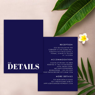 Simple Navy Blue Bold Minimal Wedding Details Enclosure Card