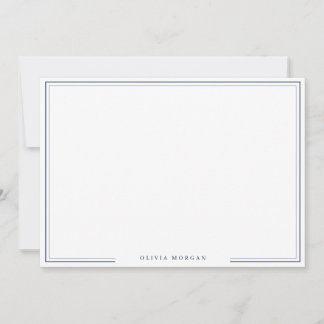 Simple Navy Blue Border Name Stationery Note Card