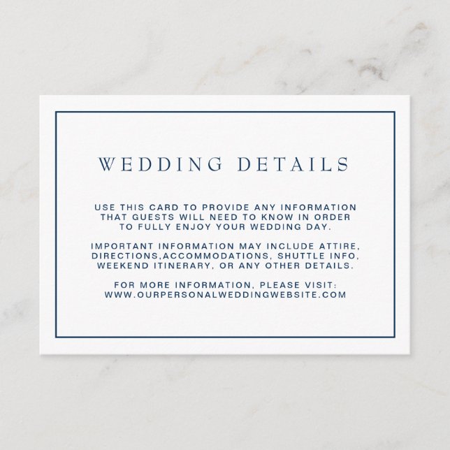 Simple Navy Blue Border Wedding Details Enclosure Card (Front)