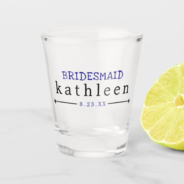 Simple Navy Blue Bridesmaid Personalised Shot Glass (Front)