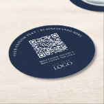 Simple Navy Blue Business Logo QR Code Promotional Round Paper Coaster<br><div class="desc">Add branded detail to your business with this personalised paper coaster. This design features template for your logo and QR code.(*Use PNG QR code file with transparent background) You can use this custom coasters for restaurants,  cafe,  bar,  banquets,  or events. More business supplies are available at my store BaraBomStudio.</div>