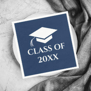Simple Navy Blue Class of Graduation Year Napkin
