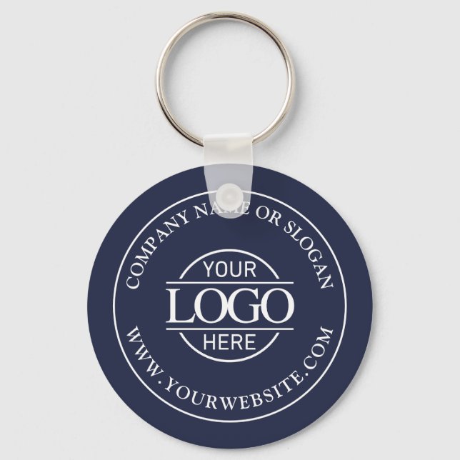 Simple Navy Blue Custom Busines Logo Promotional Key Ring (Front)