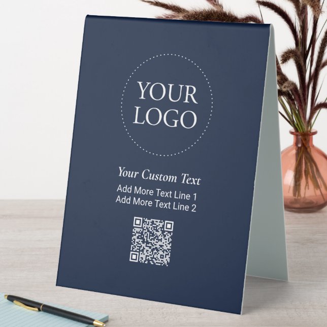 Simple Navy Blue Custom Business Logo QR Code (In SItu (Table))