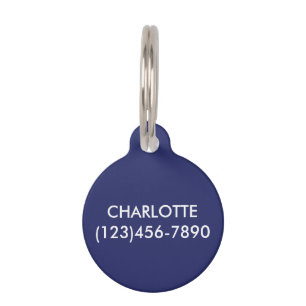 Simple navy blue custom contact Info minimalist Pet Tag