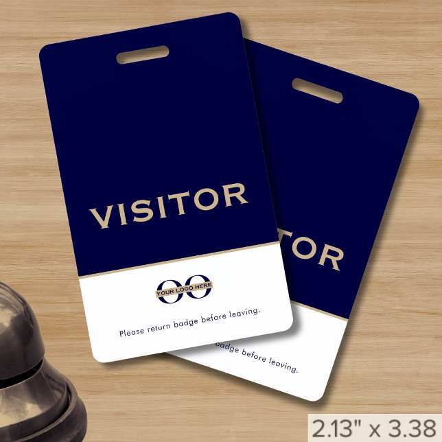 Simple Navy Blue Custom Logo Visitor Badge ID Badge (Creator Uploaded)
