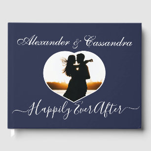 Simple Navy Blue Elegant Modern Wedding Guest Book