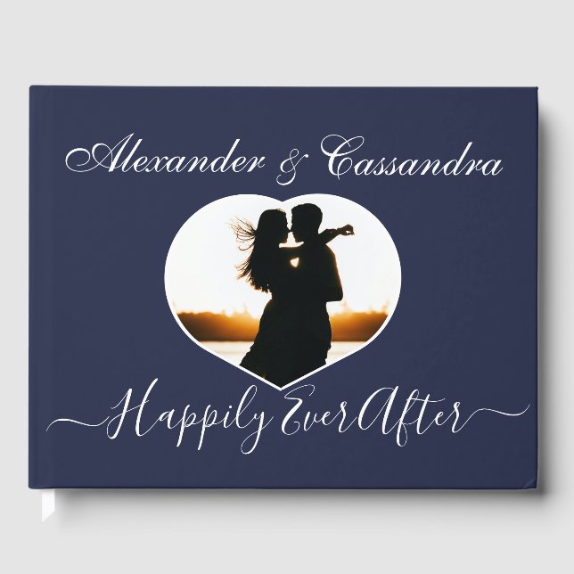 Simple Navy Blue Elegant Modern Wedding Guest Book (Front)