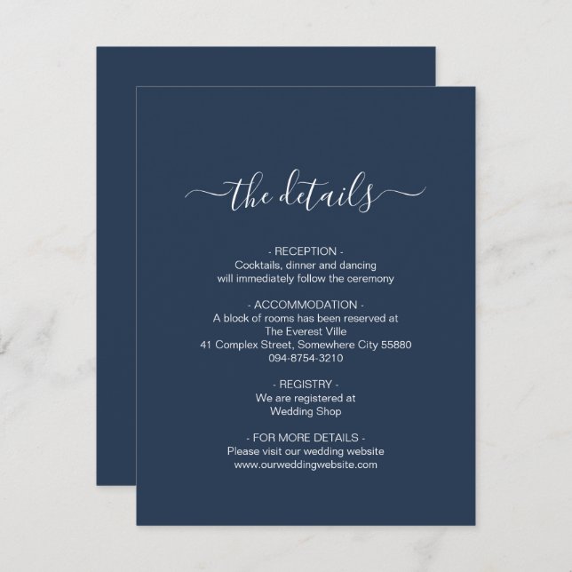 Simple Navy Blue  Enclosure Card (Front/Back)