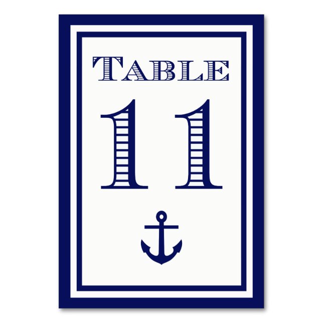 Simple Navy Blue Framed Anchor Table Card #11 (Front)