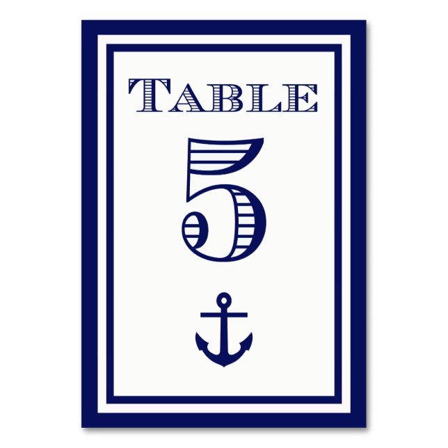 Simple Navy Blue Framed Anchor Table Card #5 (Front)
