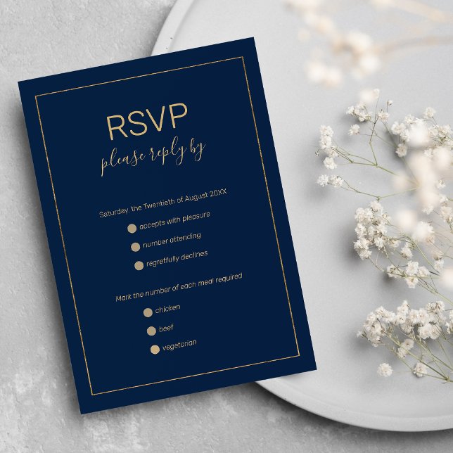 Simple navy blue gold ampersand wedding RSVP (Simple navy blue gold ampersand wedding RSVP )