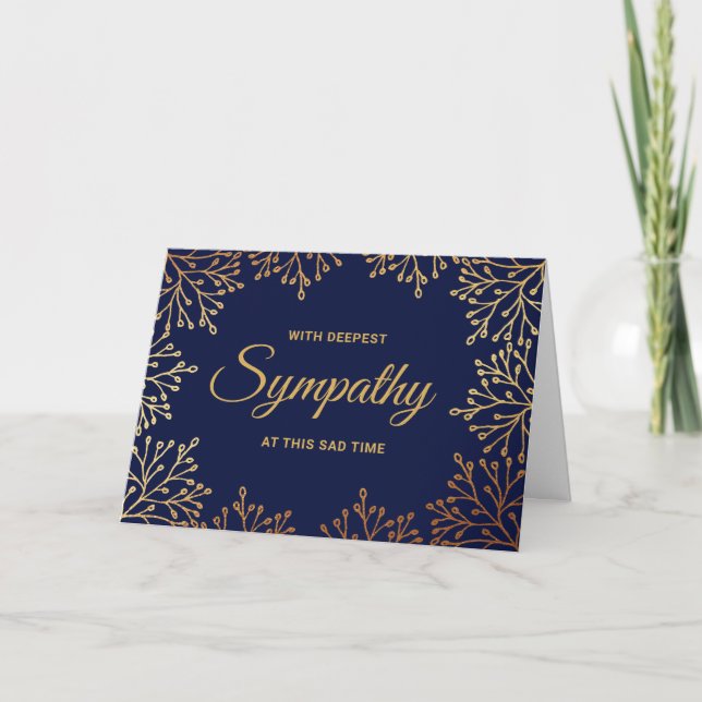 Simple Navy Blue & Gold Foil Floral Sympathy Card (Front)