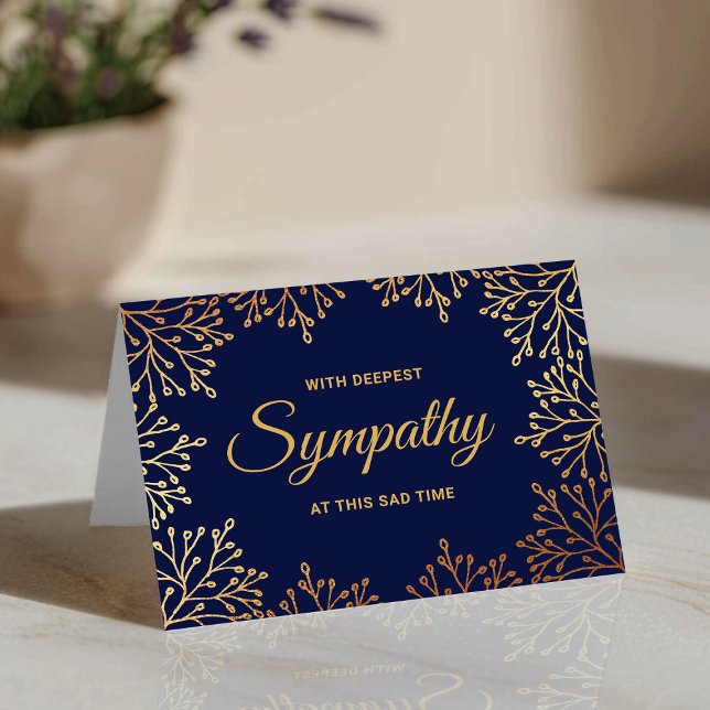 Simple Navy Blue & Gold Foil Floral Sympathy Card (Creator Uploaded)