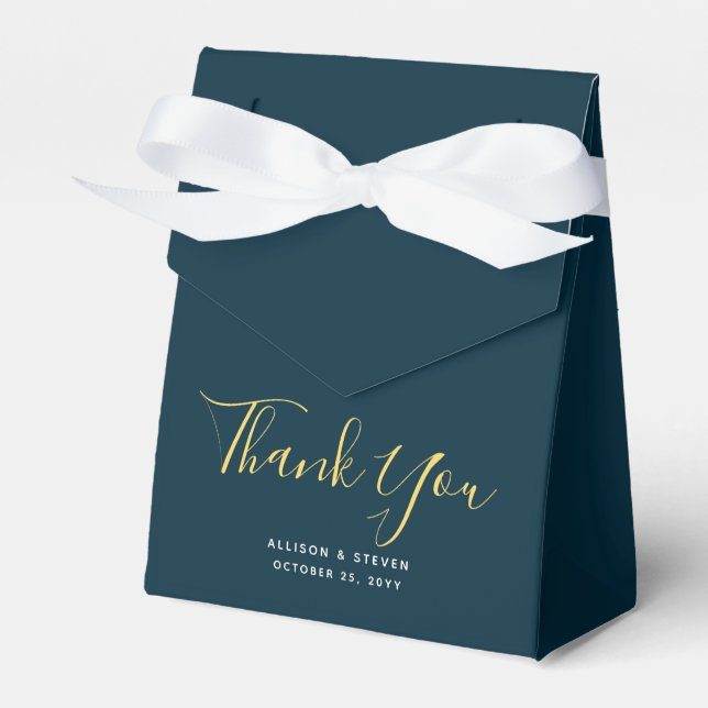 Simple Navy Blue Gold Thank You Script Wedding Favour Box (Front Side)