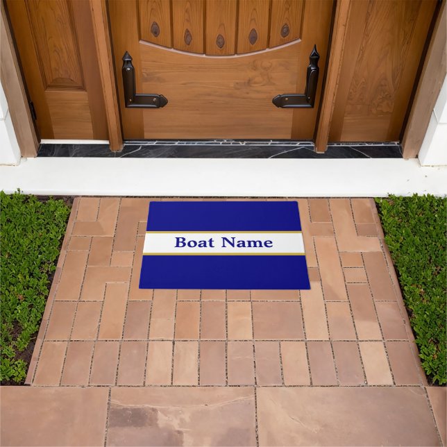 Simple Navy  Blue Gold White Boat Name Template Doormat (Outdoor)