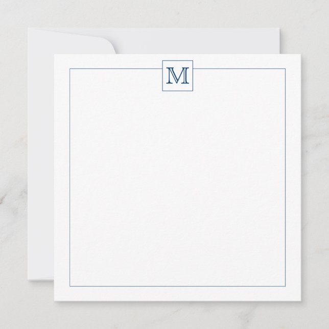 Simple Navy Blue Initial Monogram Square border Card (Front)