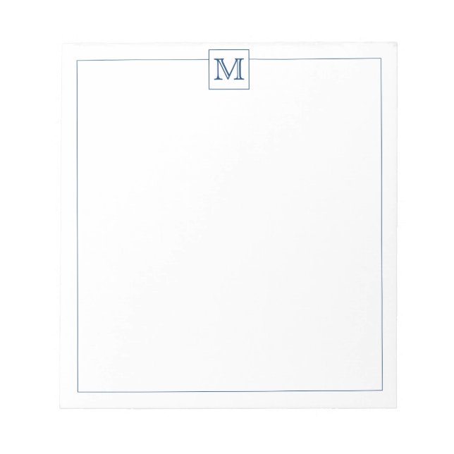 Simple Navy Blue Initial Monogram Square border Notepad (Front)
