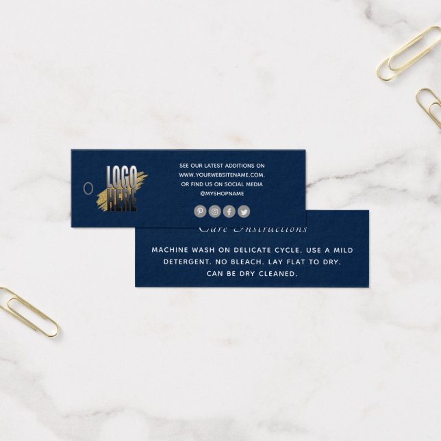 Simple Navy Blue Logo Clothing Care Package Insert (Office)