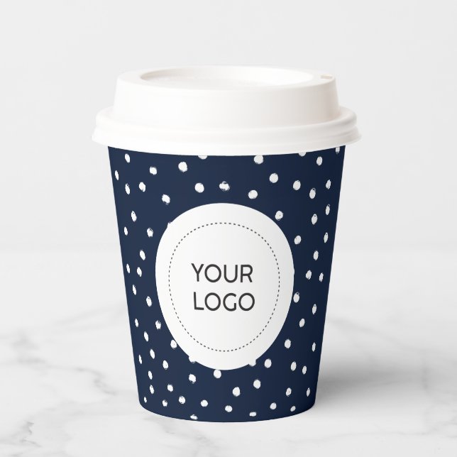 Simple Navy Blue Minimal Business Logo Custom Paper Cups (Front)
