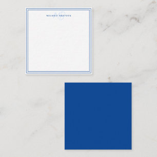 Simple Navy Blue Minimalist Monogram Two Border Card