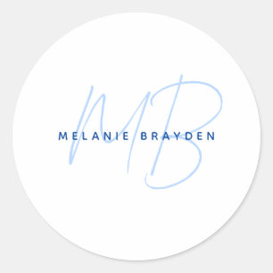 Simple Navy Blue Minimalist Two Monogram Name Classic Round Sticker