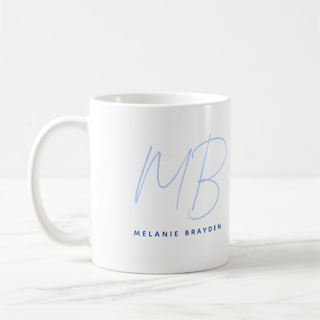 Simple Navy Blue Minimalist Two Monogram Name Coffee Mug (Left)