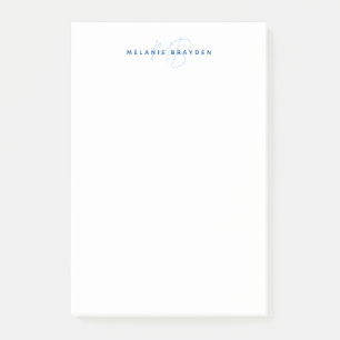 Simple Navy Blue Minimalist Two Monogram Name Post-it Notes